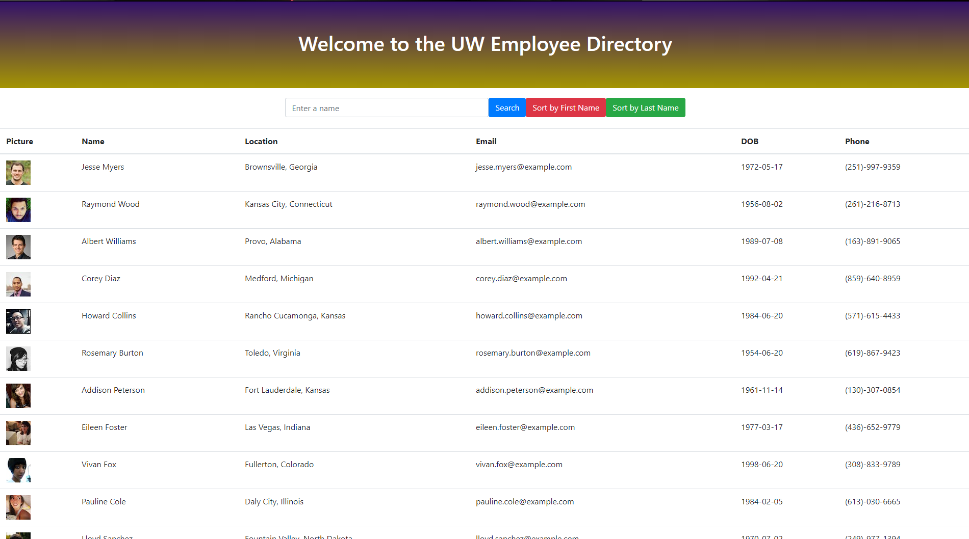 employee directory screenshot
